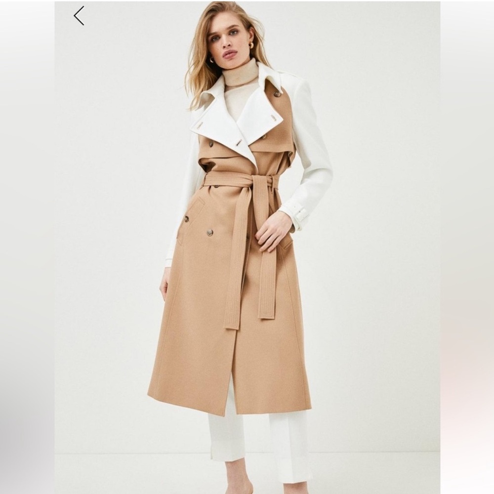 Karen Millen Tan and White Trench Coat - Size: 0